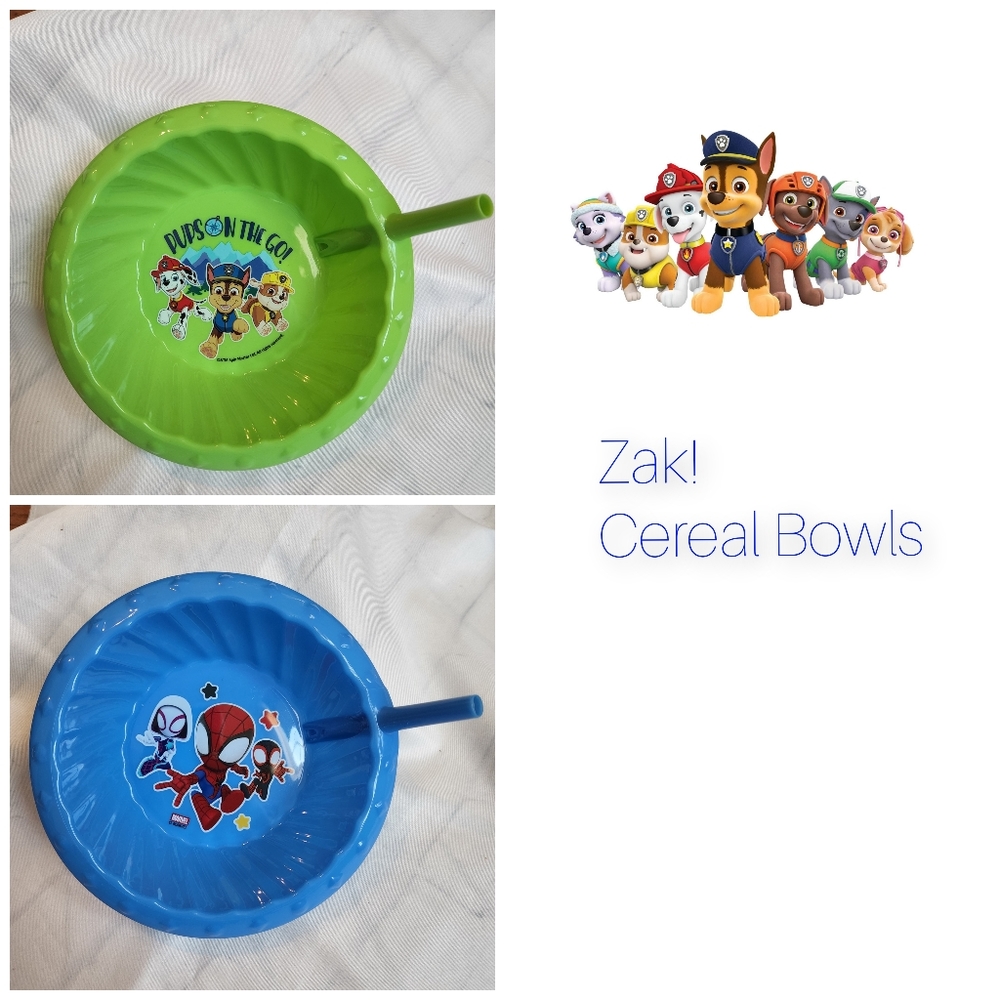 NWT Zak! Spiderman and Paw Patrol Sipper Cereal Bowl with Straw bundle